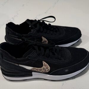 Nike Women's Black Sneakers with Leopard Detail